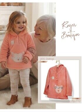🌿DDG Darlings Girls 4T Pink Coral Fleece Hooded Owl Tunic Pullover Sweater